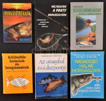 Horgászattal kapcsolatos könyvek tétele: Horgásztrükkök, különféle halaink és horgászatuk, Változatok a ponty horgászatára, Az aranyhal és a díszponty, Ragadozó halak horgászata, Keszeghorgászat