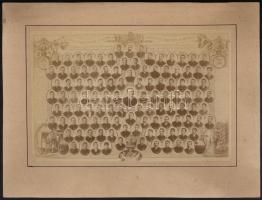 1888 Selmecbánya, M. kir. Bányász és Erdészeti Akadémia diákjainak tabló és csoportképei, 3 db, Baker Alajos műterméből, kartonra kasírozva, 16x24 cm