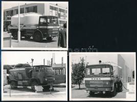 cca 1970 Tehergépkocsik (Csepel, Rába, Tranders) a Budapesti Nemzetközi Vásáron,  sajtófotók, 7 db, ...