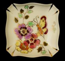 Zsolnay pillangó mintás ékszertartó, kézzel festett, jelzett, hibátlan, 7×7 cm
