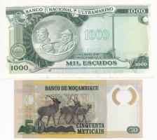 Mozambik 1972. 1000E + 2011. 50M T:I
Mozambique 1972. 1000 Escudos + 2011. 50 Meticais C:UNC