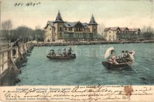 1904 Keszthely, móló, csónakázó társaságok, Hullám és Balaton szálloda. Sujánszky József kiadása (Rb)