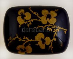 Hollóházi ékszeres doboz, kézzel festett, jelzett, hibátlan, 9×5 cm