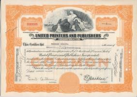 Amerikai Egyesült Államok 1937. "United Printers and Publishers Inc." névre szóló részvény...