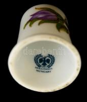 Hollóházi porcelán gyűszű, matricás, jelzett, m: 3 cm