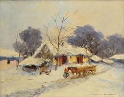 Németh György (1888-1962): Tél a tanyán. Olaj, vászon, jelzett, keretben, 40×50 cm