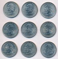 Amerikai Egyesült Államok 1999-2001. 25c Cu-Ni "50 állam" (9xklf) T:1-,2 
USA 1999-2001. ...