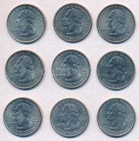 Amerikai Egyesült Államok 2000-2003. 25c Cu-Ni "50 állam" (9xklf) T:1-,2 
USA 2000-2003. ...