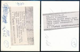 cca 1945 Budapest, Krisztina krt., lelőtt repülőgép egy lakóház felső szintjén, 2 db fotó, későbbi e...