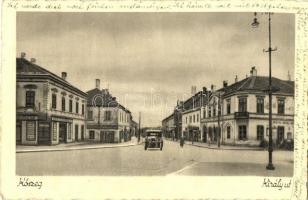 1936 Kőszeg, Király út, takarékpénztár, Jesztl Antal vendéglője, automobil (EK)
