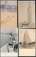 cca 1927-1967 Balatoni életképek, fürdőzés, vitorlázás, hajókikötő, 13 db fotó, 13×8 és 23×17 cm közötti méretekben