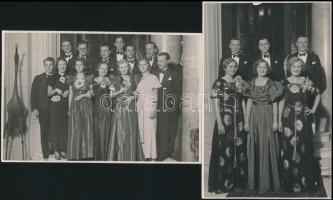 cca 1935 Báli ruhák divatja, 4 db vintage fotó a budapesti társasági életben forgolódó hölgyekről, j...