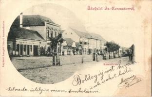 1901 Szászkeresztúr, Deutschkreuz, Crit; Kossuth tér, üzletek. Kapható Lengyel László kereskedésében / square with shops (fl)
