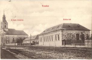 1910 Tenke, Tinca; Római katolikus templom, Erdész lak. Ritter Jakab kiadása / church, foresters house
