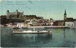 1911 Pozsony, Pressburg, Bratislava; Duna sor, vár, gőzhajó / Danube, castle, steamship (EK)