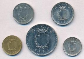 Málta 1991. 1c-1L (5xklf) T:1- Malta 1991. 1 Cent - 1 Lira (5xdiff) C:AU