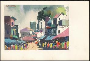 S. Pichairaj jelzéssel: 7 db keleti életkép sorozat. kavarell, papír, jelzettek / Eastern scenes. Wa...