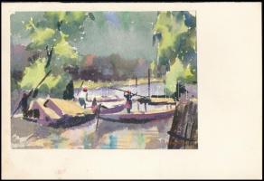 S. Pichairaj jelzéssel: 7 db keleti életkép sorozat. kavarell, papír, jelzettek / Eastern scenes. Wa...