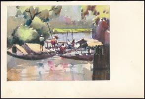 S. Pichairaj jelzéssel: 7 db keleti életkép sorozat. kavarell, papír, jelzettek / Eastern scenes. Wa...