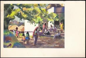 S. Pichairaj jelzéssel: 7 db keleti életkép sorozat. kavarell, papír, jelzettek / Eastern scenes. Wa...