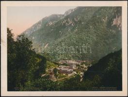 cca 1900 Herkulesfürdő a Coronini magaslatról, színezett fotónyomat, kartonra ragasztva, 19×25 cm
