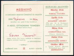 1936 a Chicagoi Magyar Önképző és Dalkör díszes vacsorameghívója