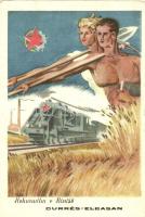 Durres-Elbasan, Hekurudha e Rinise / Albanian Railway of the Youth. Communist propaganda card (EK)