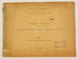 1921 World Atlas of Commercial Geology. Part II. Water Power of the World. Washington D.C., 1921, U.S. Geological Survey, 39 p.+ 8 t. Kiadói félvászon-kötésben, kissé sérült gerinccel, intézményi bélyegzővel, angol nyelven.