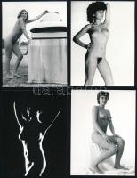 cca 1980 Jóleső expozíciók, szolidan erotikus felvételek, 4 db vintage negatív (6x6 cm) + 4 db vintage fénykép, 9x12 cm (a negatívok és a pozitív képek között nincs összefüggés)