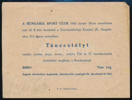 1942 Meghívó a Hungária Sport Club táncestélyére