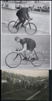 cca 1920 Kerékpárversenyzők, 2 db vintage fotó + 2 db mai nagyítás, 9x14 cm és 10x15 cm