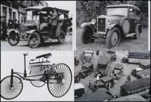 Régi automobilok különféle időkből, 10 db mai nagyítás, 10x15 cm