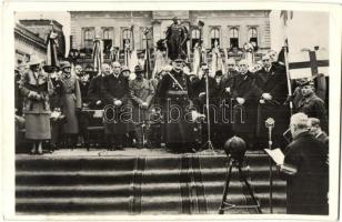 1938 Komárom, Komárnó; bevonulás, Horthy Miklós, Purgly Magdolna, Imrédy Béla, Teleki Pál / entry of the Hungarian troops. So. Stpl (EK)