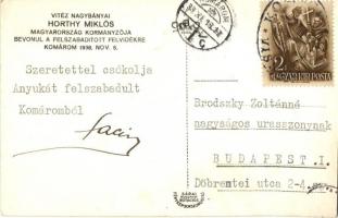 1938 Komárom, Komárnó; bevonulás, Horthy Miklós, Purgly Magdolna, Imrédy Béla, Teleki Pál / entry of...