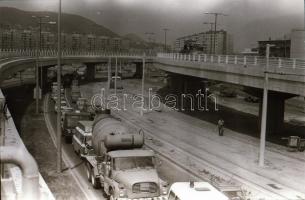 1984. július 9. Budapest, Flórián téri felüljáró építése és a környezete, járművek, közlekedés, 37 d...