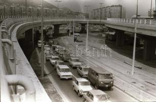 1984. július 9. Budapest, Flórián téri felüljáró építése és a környezete, járművek, közlekedés, 37 d...