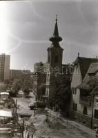 1984. július 9. Budapest, Flórián téri felüljáró építése és a környezete, járművek, közlekedés, 37 d...