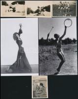 cca 1930 Testművészek (mozdulatművészek), 4 db vintage fotó + 2 db mai nagyítás, 4,5x6,5 cm és 15x10 cm között
