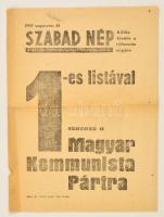 1947 Magyar Kommunista Párt röplapja a 1947. augusztus 31.-ei kékcédulás választásokra, Bp. Szikra-ny.