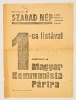 1947 Magyar Kommunista Párt  röplapja a 1947. augusztus 31.-ei "kékcédulás" választásokra, Bp. Szikra-ny.