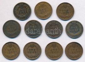 Amerikai Egyesült Államok 1864-1906. 1c Br "Indián fej" (11x) közte 9xklf évszám T:2-3 USA...