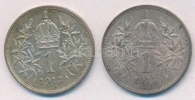 Ausztria 1913-1915. 1K Ag "Ferenc József" (2x) T:2 Austria 1913-1915. 1 Corona "Franz...
