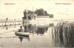 1905 Keszthely, Balatoni Szigetfürdő, csónakos (EK)