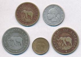 Libéria 1937-1960. 1/2c-25c (5xklf) közte 1960. 25c Ag T:2,2-,3 Liberia 1937-1960. 1/2 Cent - 25 Cents (5xdiff) including 1960. 25 Cents Ag C:XF,VF,F