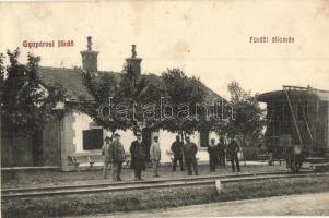 1912 Gyopáros (Orosháza), Fürdői vasútállomás, gőzmozdony, vasutasok. Tóth György kiadása