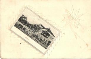 1910 Aszód, Fő tér, Weiner Dávid vendégfogadója, torony pavilon. Díszített képeslap (EK)