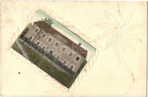 1910 Aszód, Petőfi gimnázium. Díszített képeslap (szakadás / tear)