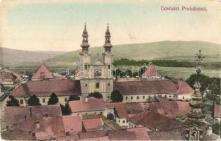 Podolin, Podolínec (Szepes, Zips); látkép, Piarista templom. Guttmann József kiadása / general view, Piarist church (EK)