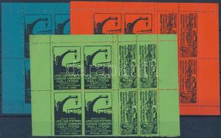 1911 Nemzetközi vas- és gépipari kiállítás levélzáró kisív 3 klf színben (a zöld kisív alsó széle hiányzik)