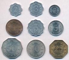 Málta 1972-1977. 2m-50c (9xklf) T:1-,2
Malta 1972-1977. 2 Mils - 50 Cents (9xdiff) C:AU,XF